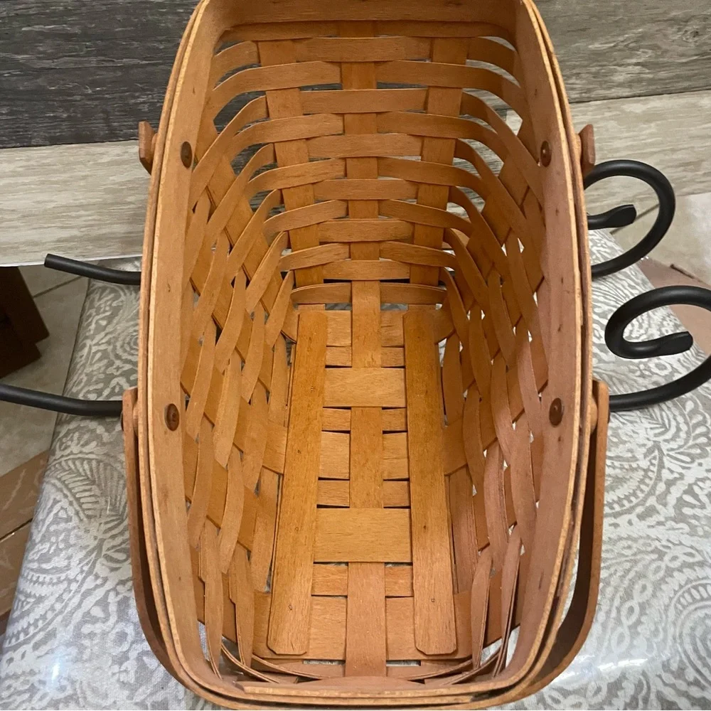 New Vintage LONGABERGER  LARGE Iron SLEIGH BASKET with plastic protector 1994‎